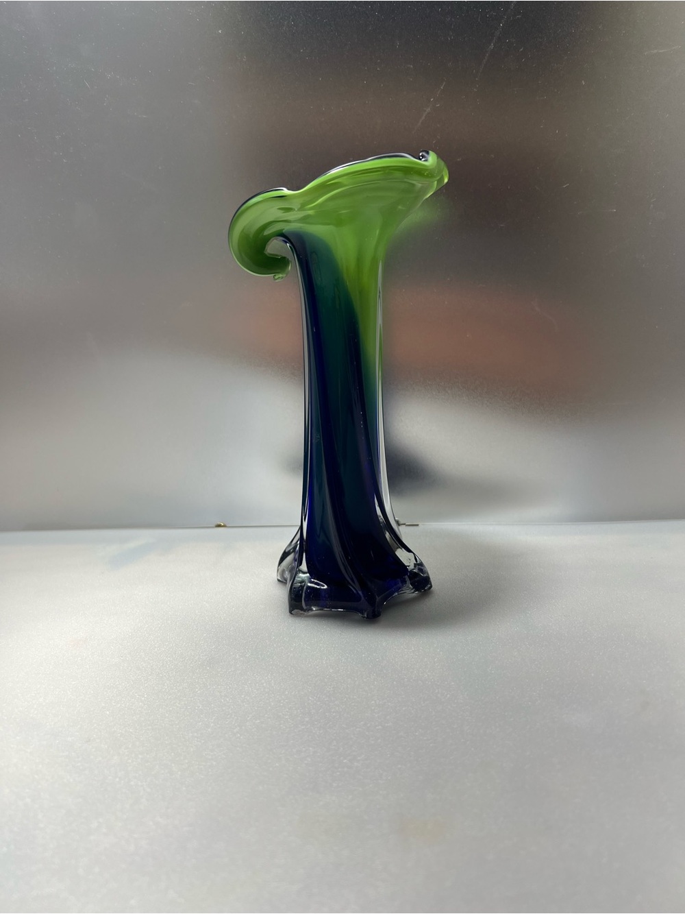 Blue Green Jack in the Pulpit Art Glass Vase – Mid Century Freeform Style